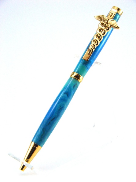 24kt Gold Slimline Twist Pen in Blue Acrylic